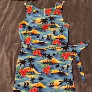 Hawaiian Print Floral Vintage Wrap Dress